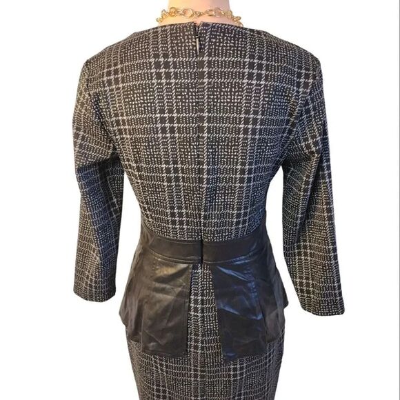 New York & Co Black Plaid Vegan Leather Bow Sheath Midi Dress Small - Picture 12 of 16
